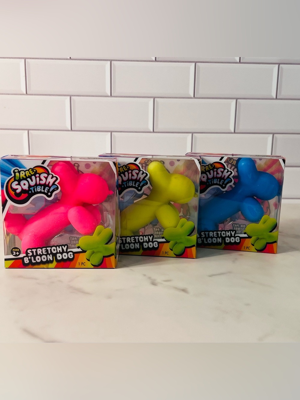 Stretchy Balloon Dog Toy - Pink, Yellow & Blue Plush Squishy